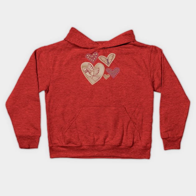 Love makes hearts take flight - magenta Kids Hoodie by AprilAppleArt